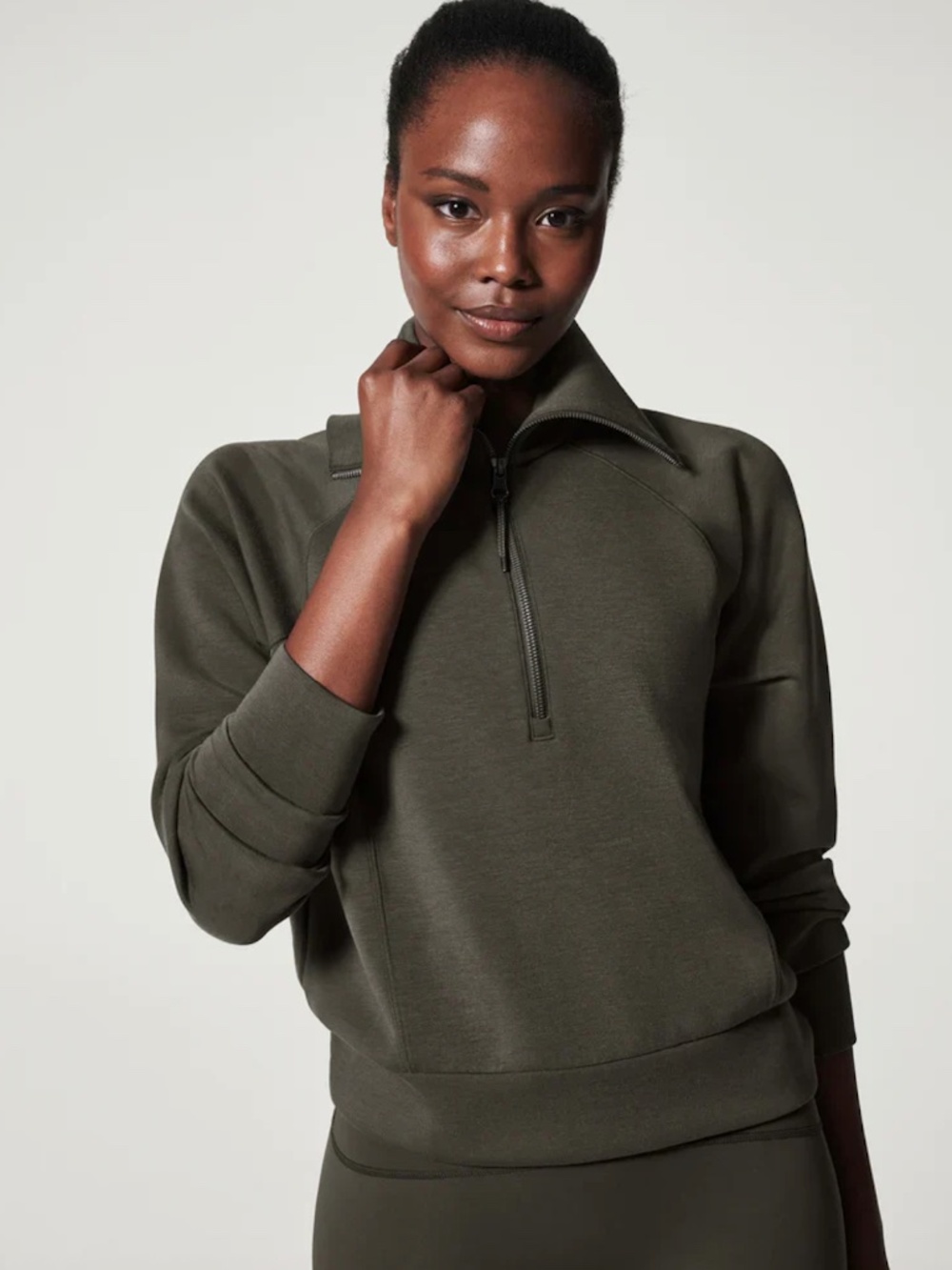 Spanx Air Essentials Half Zip Sweatshirt Dark Palm Women's Green Athleisure Cozy